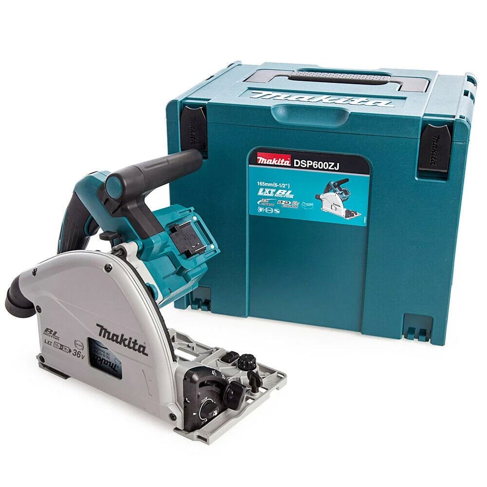 Makita DSP600ZJ 36V Brushless 165mm Plunge Saw with 2 x 5.0Ah Battery Charger & Makpac Case