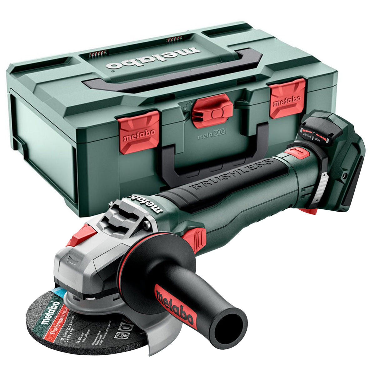Metabo WB 18 LT BL 11-125 18V Brushless Angle Grinder with 1 x 5.5Ah Battery Charger & Case
