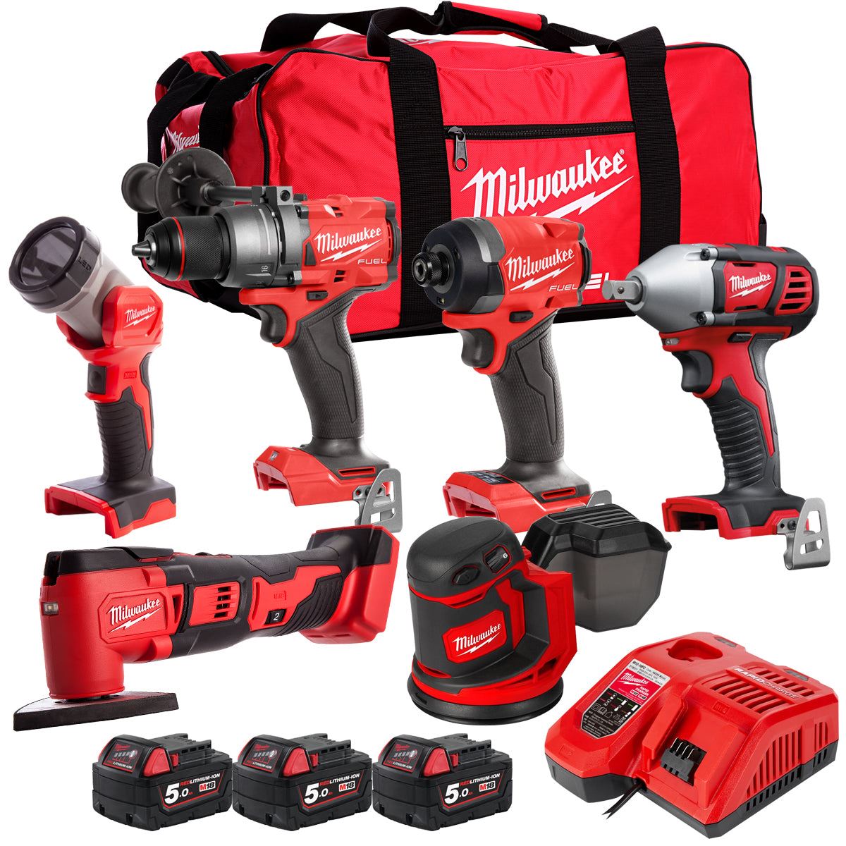 Milwaukee 18V 6 Piece Power Tool Kit with 3 x 5.0Ah Batteries T4TKITM-113