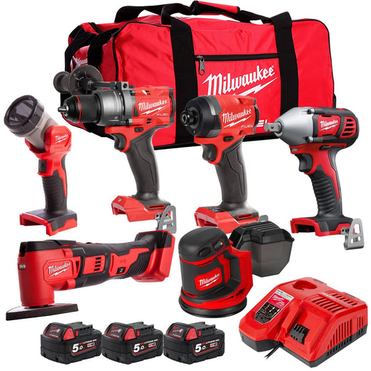 Milwaukee 18V 6 Piece Power Tool Kit with 3 x 5.0Ah Batteries T4TKITM-113
