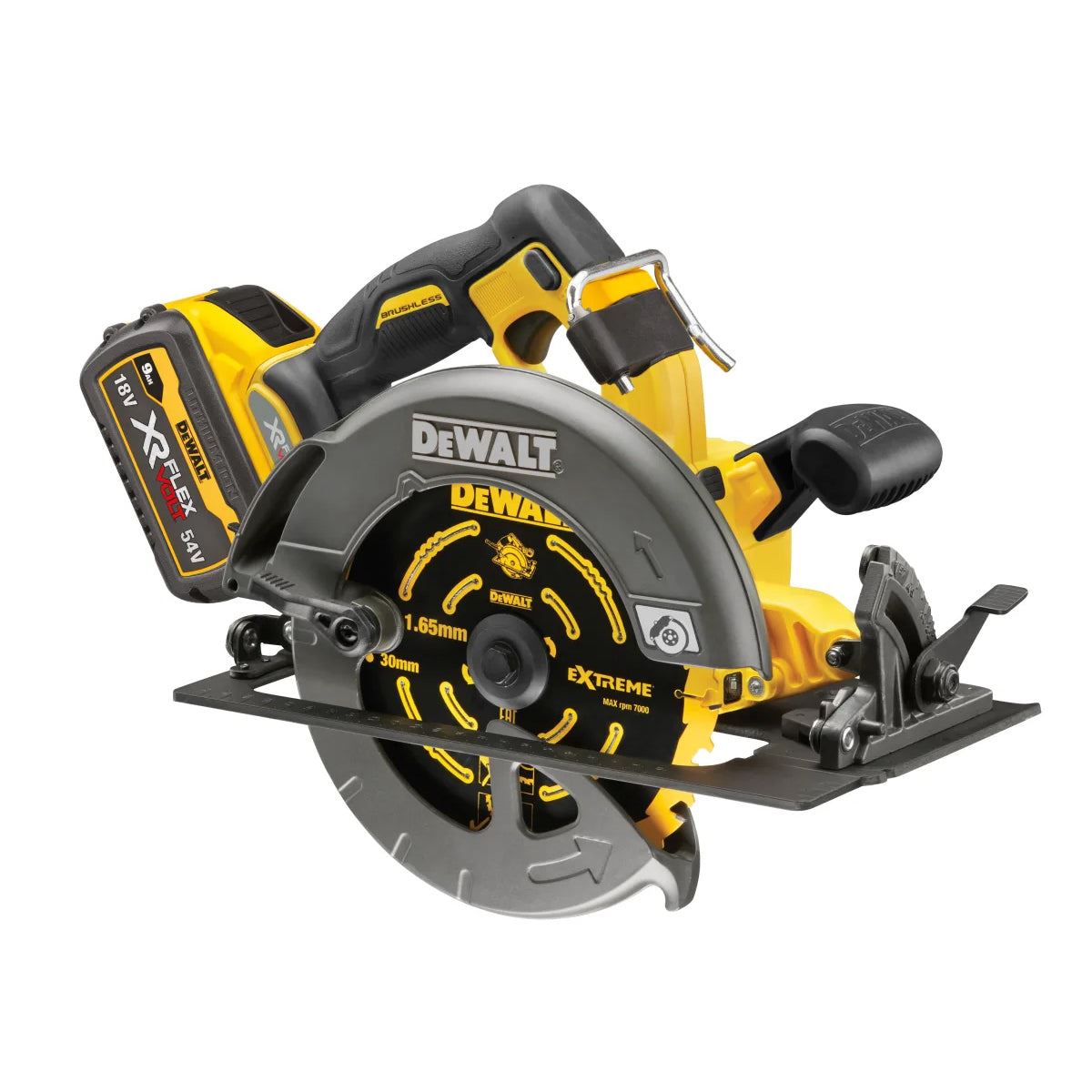 Dewalt DCS578X2 54V Flexvolt Brushless 190mm Circular Saw with 2 x 9.0/3.0Ah Batteries Charger & Case