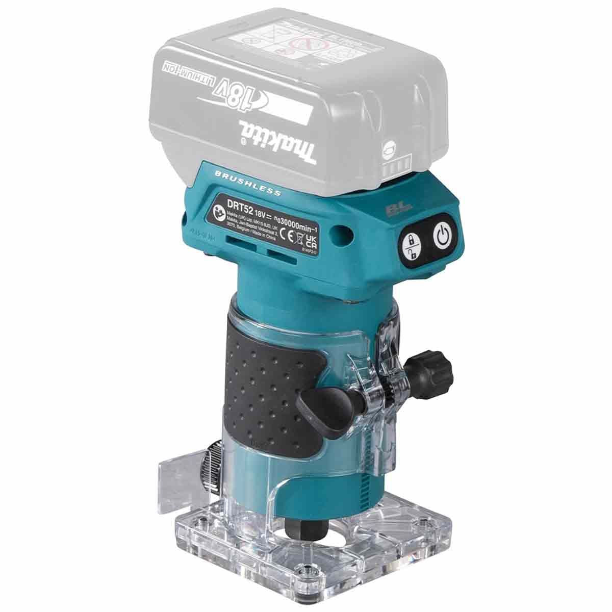 Makita DRT52Z 18V LXT Brushless 1/4" Router Trimmer with 1 x 6.0Ah Battery & Charger
