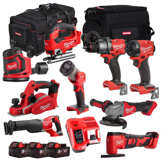 Milwaukee 18V 9 Piece Power Tool Kit with 3 x 5.0Ah Batteries T4TKITM-87