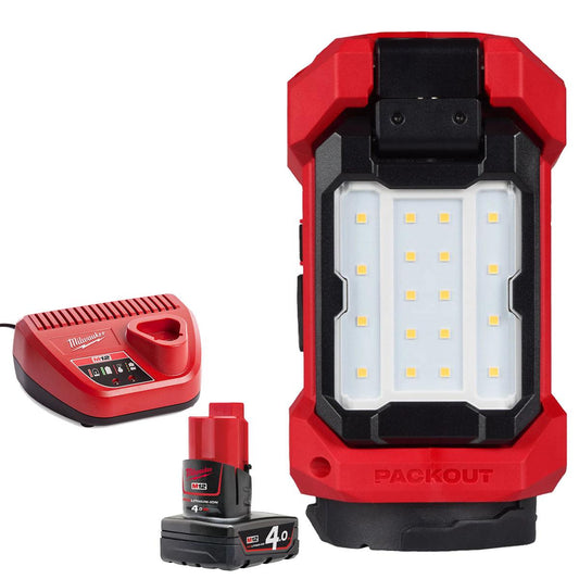 Milwaukee M12ALIP-0 12V Single Cleat Packout Task Light with 1 x 4.0Ah Battery & Charger