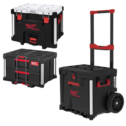 Milwaukee Packout Rolling Drawer Tool Box Trolley With 2 Drawer Tool Box & 38L XL Cooler