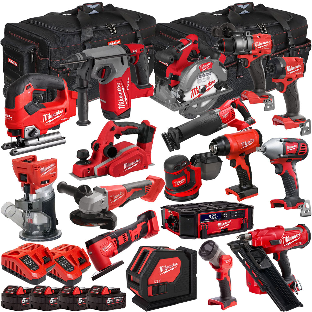 Milwaukee 18V 17 Piece Combo Kit with 4 x 5.0Ah Battery & Charger T4TKIT-32212