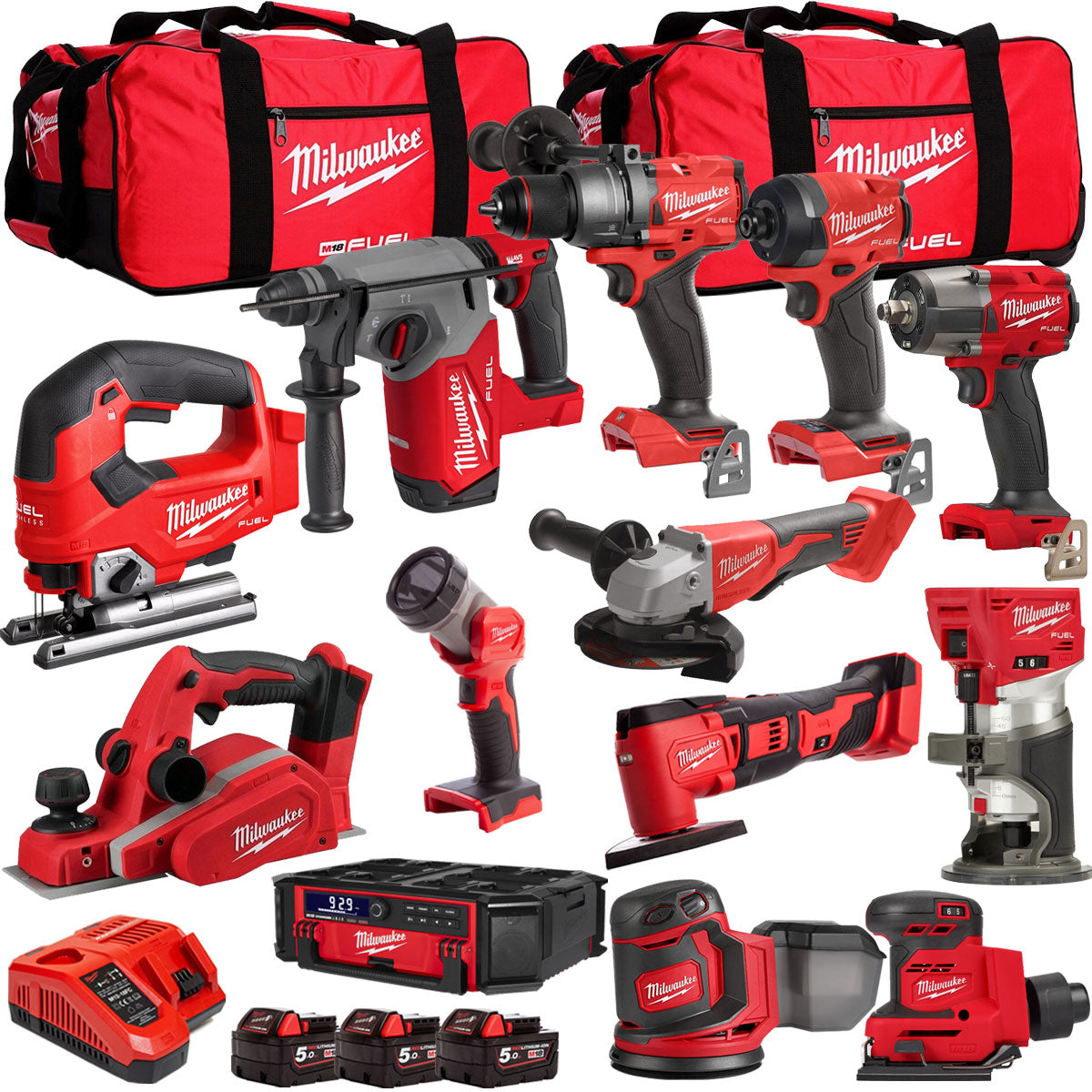Milwaukee 18V 13 Piece Combo Kit with 3 x 5.0Ah Battery & Charger T4TKIT-32227