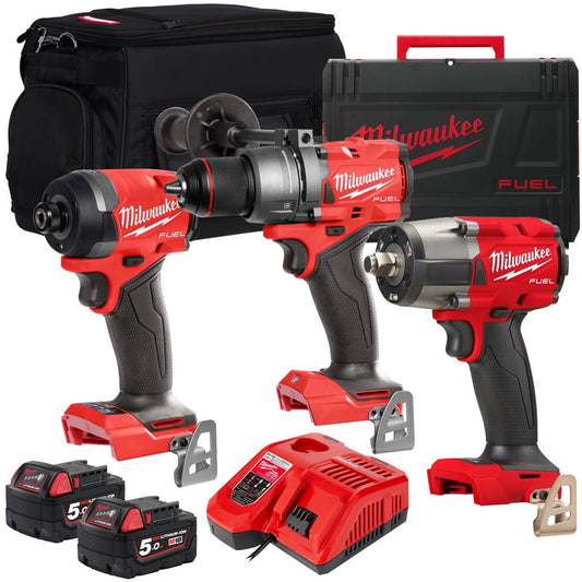 Milwaukee 18V 3 Piece Power Tool Kit with 2 x 5.0Ah Batteries T4TKITM-107
