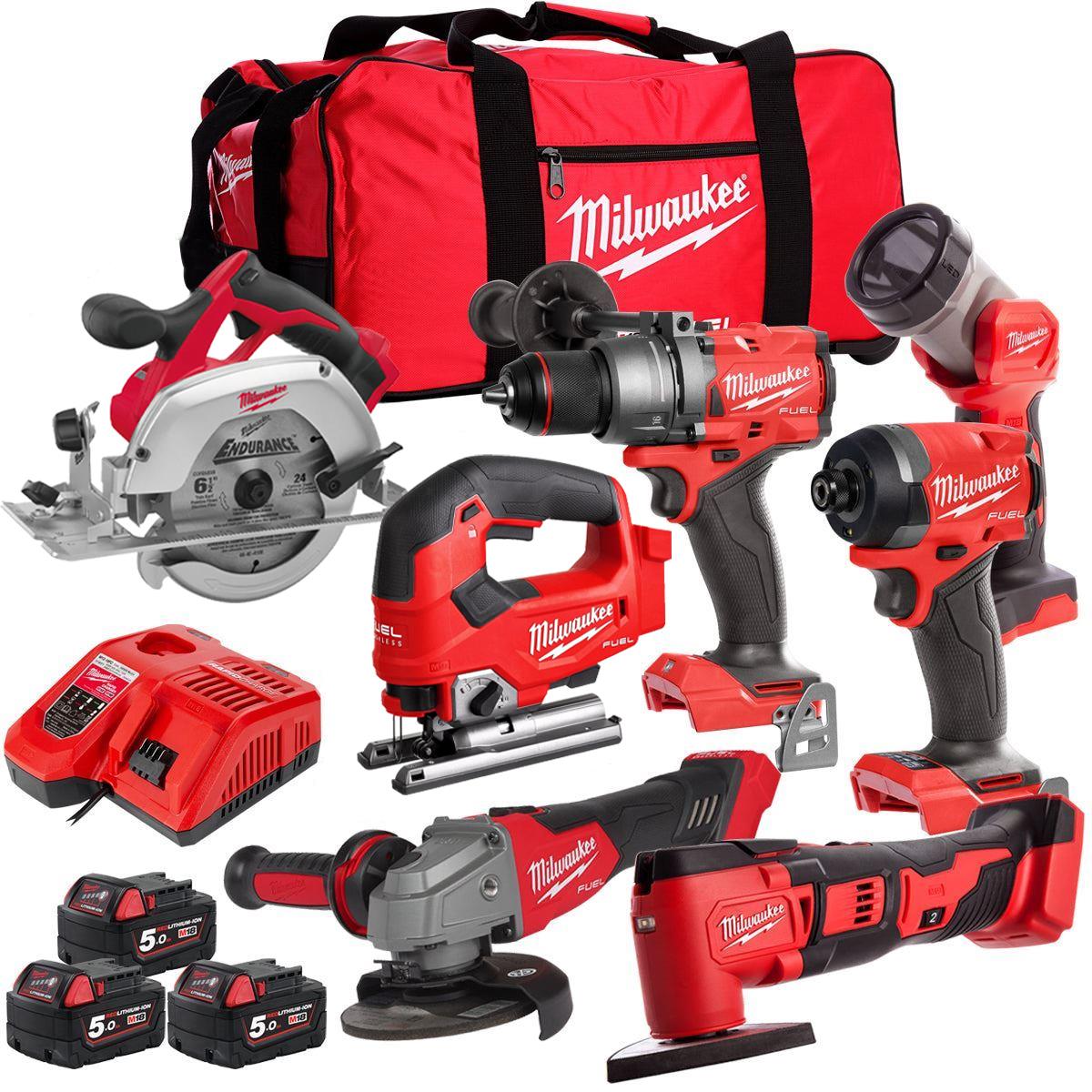 Milwaukee 18V 7 Piece Power Tool Kit with 3 x 5.0Ah Batteries T4TKITM-97