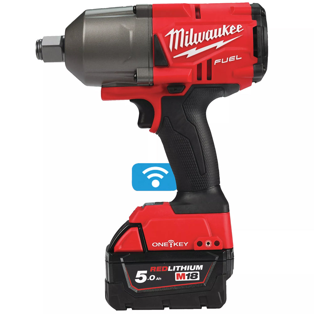 Milwaukee M18ONEFHIWF34-502B 18V FUEL 3/4" Impact Wrench with 2 x 5.0Ah Battery Charger & 3/4" Socket Set