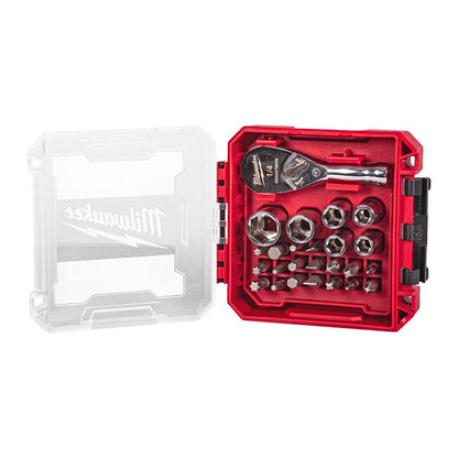 Milwaukee 25 Piece 1/4" Drive Compact Ratchet Set in Packout Box 4932499470