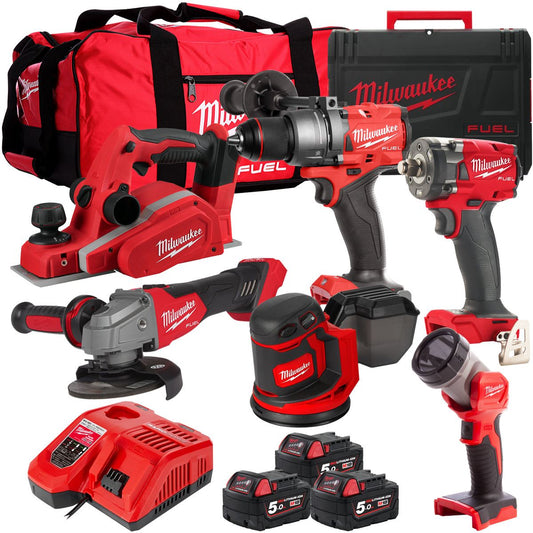 Milwaukee 18V 6 Piece Power Tool Kit with 3 x 5.0Ah Batteries T4TKITM-118