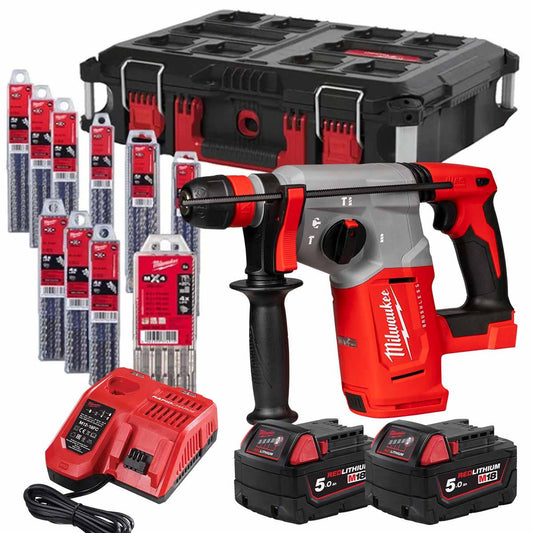 Milwaukee M18BLHX100P-502P 18V M18 Brushless 4 Mode SDS-Plus Hammer Drill With 2 x 5.0Ah Battery, Charger, Drill Bits & Case 4933499039