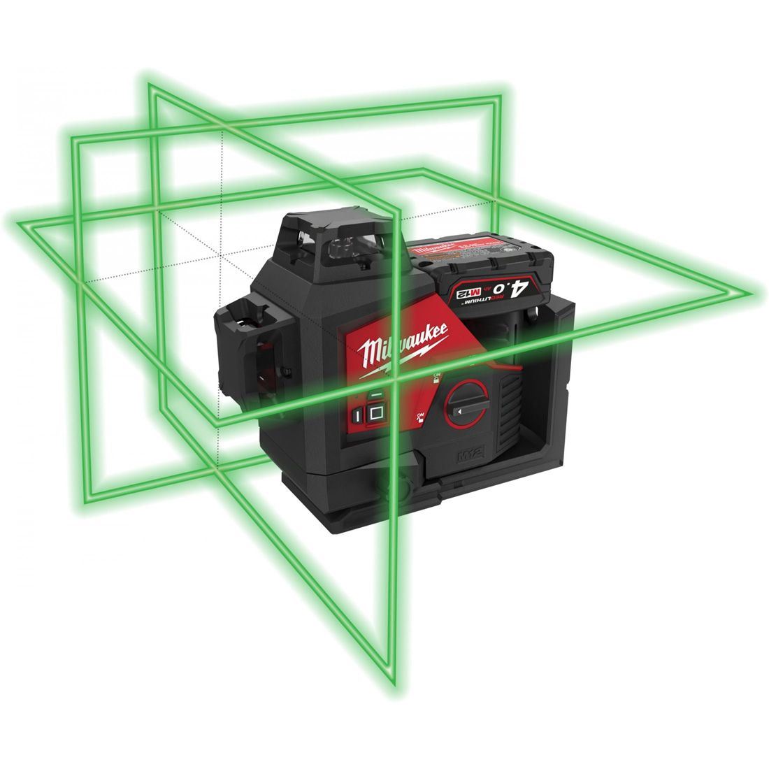 Milwaukee M123PL-0C 12V 360° 3-Plane Green Laser with 1 x 3.0Ah Battery Charger & Case