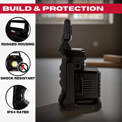 Excel 18V/240V LED Work Light 6500 Lumens with Dewalt 1 x 4.0Ah Battery & Charger