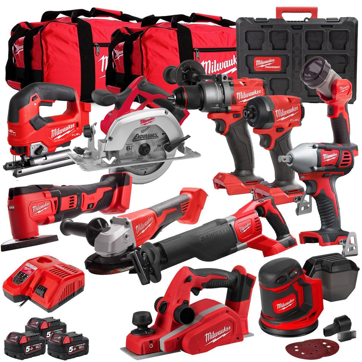 Milwaukee 18V 11 Piece Power Tool Kit with 3 x 5.0Ah Batteries T4TKITM-84