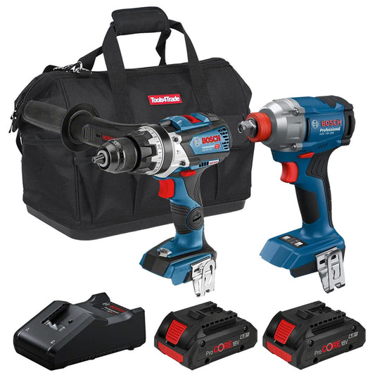 Bosch 18V Brushless Combi Drill & Impact Wrench with 2 x 4.0Ah Battery Charger & Bag T4TKIT-28123 - Tool Supplier
