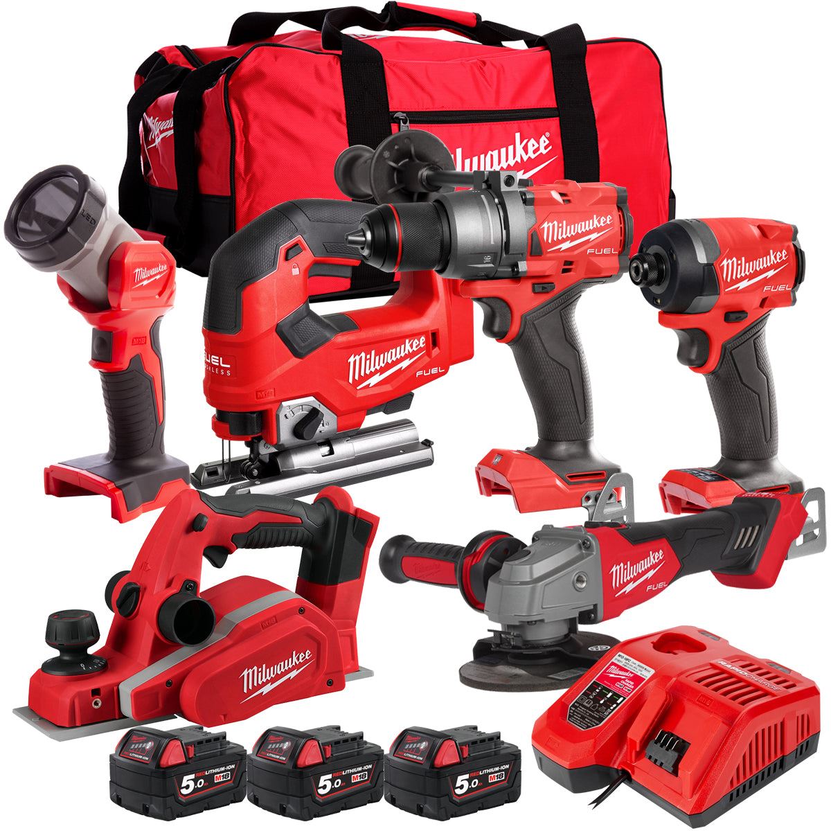 Milwaukee 18V 6 Piece Power Tool Kit with 3 x 5.0Ah Batteries T4TKITM-100