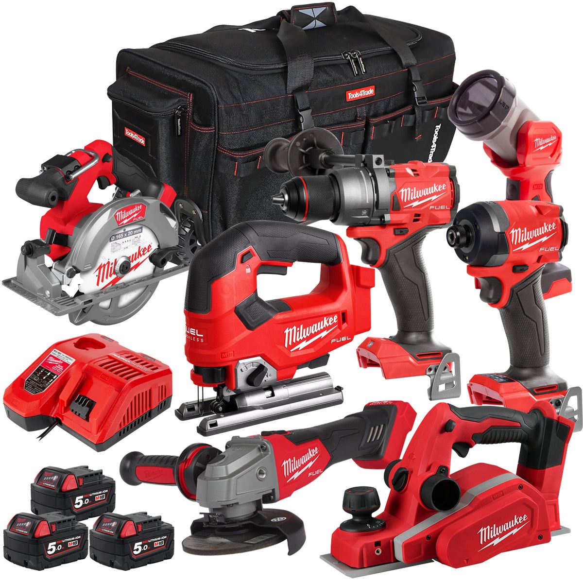 Milwaukee 18V 7 Piece Power Tool Kit with 3 x 5.0Ah Batteries T4TKITM-96