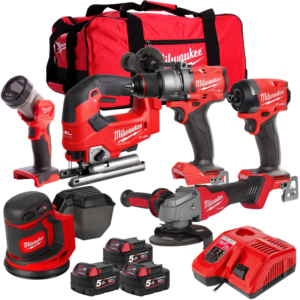 Milwaukee 18V 6 Piece Power Tool Kit with 3 x 5.0Ah Batteries T4TKITM-98