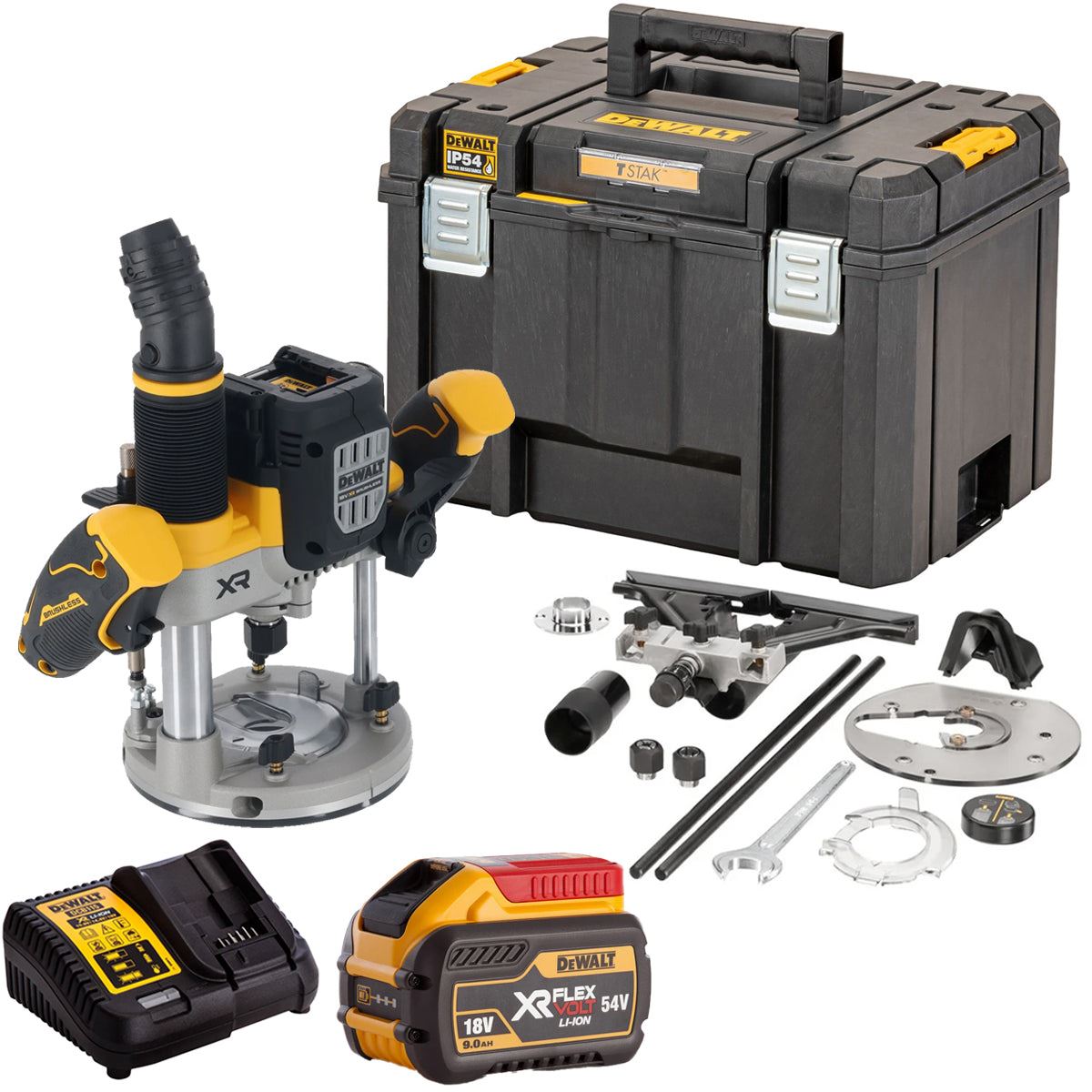 Dewalt DCW620NT 18V XR Brushless 1/2" Plunge Router with 1 x 9.0Ah Battery Charger & Case