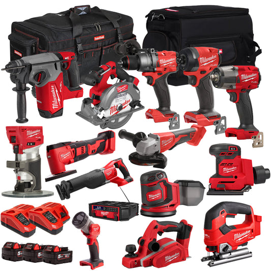Milwaukee 18V 15 Piece Combo Kit with 3 x 5.0Ah Battery & Charger T4TKIT-32220