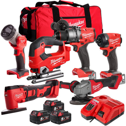 Milwaukee 18V 6 Piece Power Tool Kit with 3 x 5.0Ah Batteries T4TKITM-99