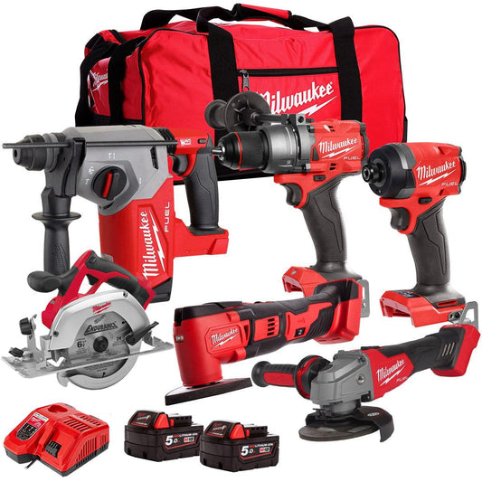 Milwaukee 18V 6 Piece Combo Kit with 2 x 5.0Ah Battery & Charger T4TKIT-32233