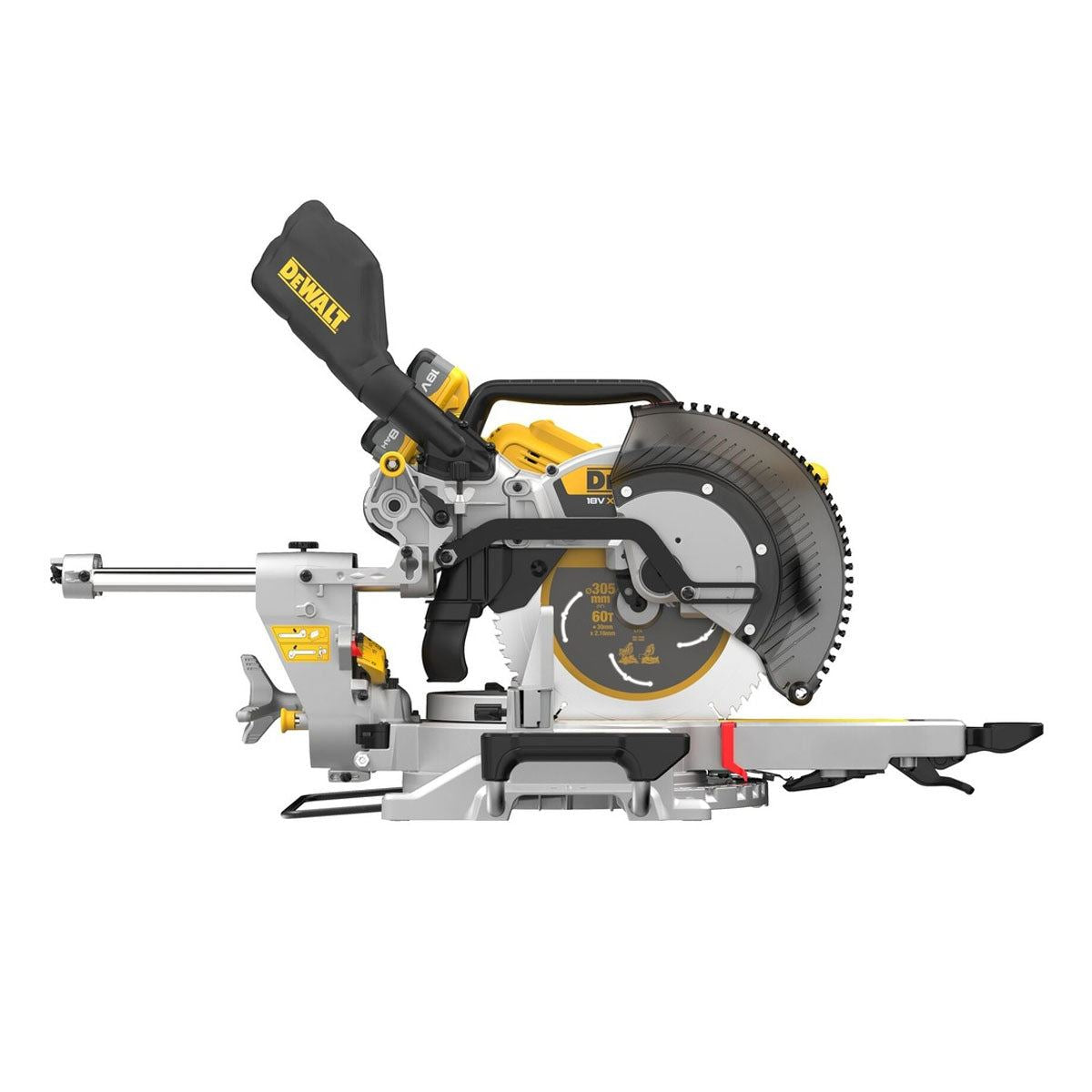 DeWalt DCS782N-XJ 18V XR Brushless Mitre Saw with 2 x 4.0Ah Battery Charger & Universal Leg stand