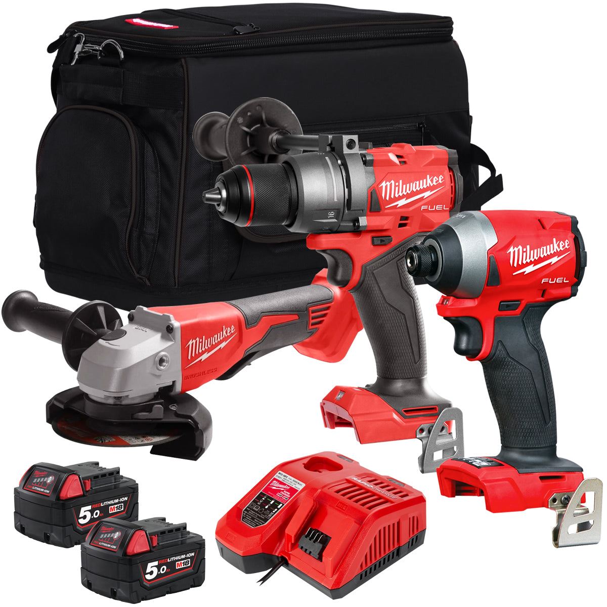 Milwaukee 18V 3 Piece Power Tool Kit with 2 x 5.0Ah Batteries T4TKITM-106