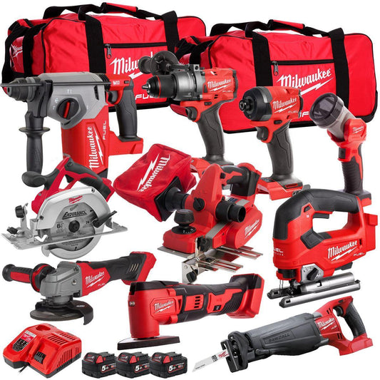 Milwaukee 18V 10 Piece Combo Kit with 3 x 5.0Ah Battery & Charger T4TKIT-32230