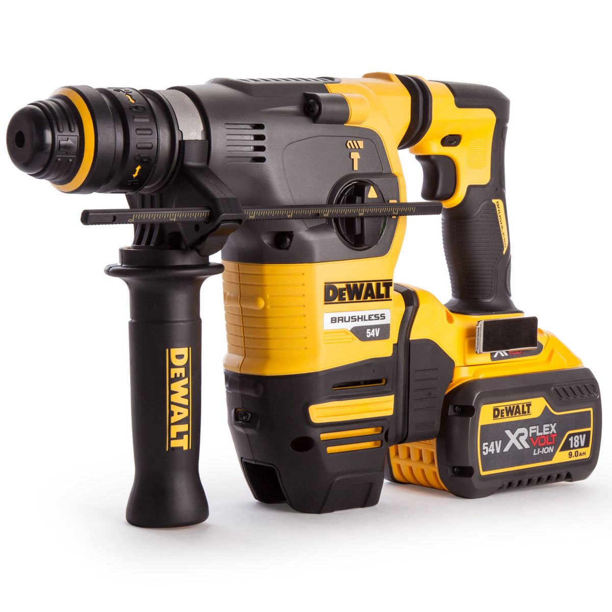 Dewalt DCH334X2 54V Brushless Q/C Chuck SDS Plus Hammer Drill with 2 x 9.0Ah Batteries Charger & Case