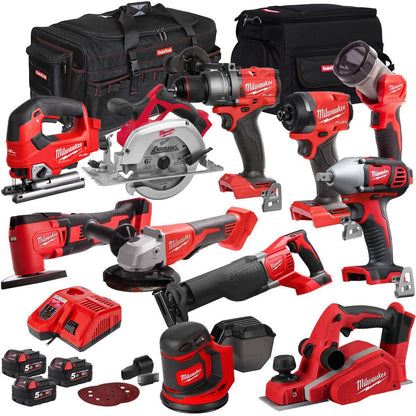 Milwaukee 18V 11 Piece Power Tool Kit with 3 x 5.0Ah Batteries T4TKITM-76