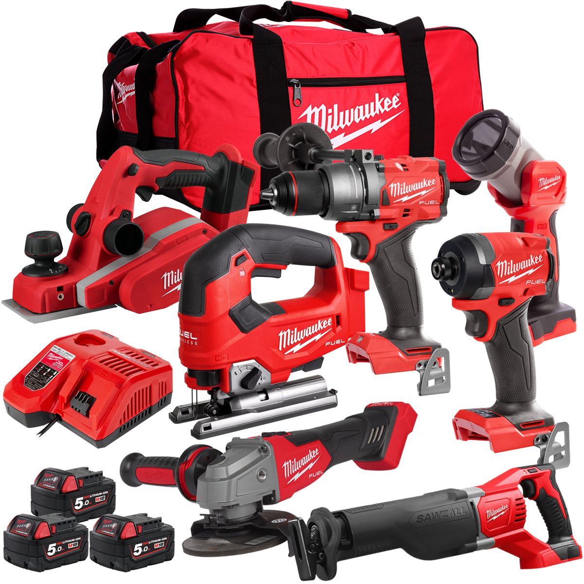 Milwaukee 18V 7 Piece Power Tool Kit with 3 x 5.0Ah Batteries T4TKITM-94