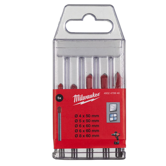 Milwaukee 5 Piece Glass and Tile Drill Bit Set 4932479948