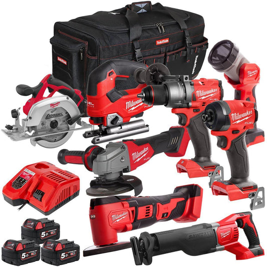 Milwaukee 18V 8 Piece Power Tool Kit with 3 x 5.0Ah Batteries T4TKITM-93