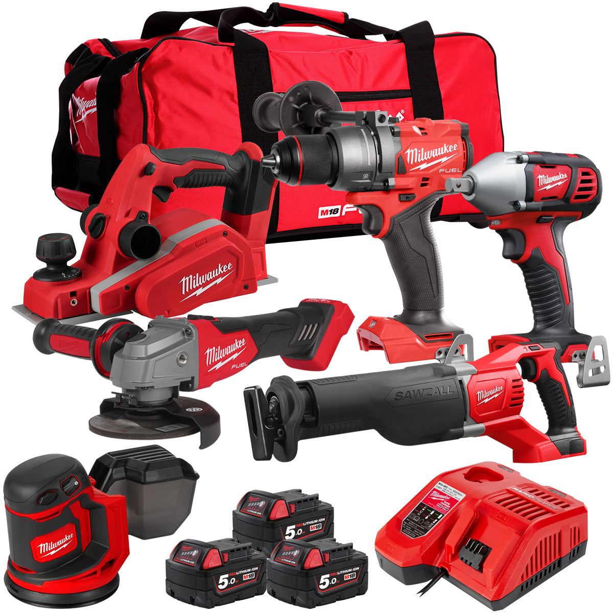 Milwaukee 18V 6 Piece Power Tool Kit with 3 x 5.0Ah Batteries T4TKITM-116