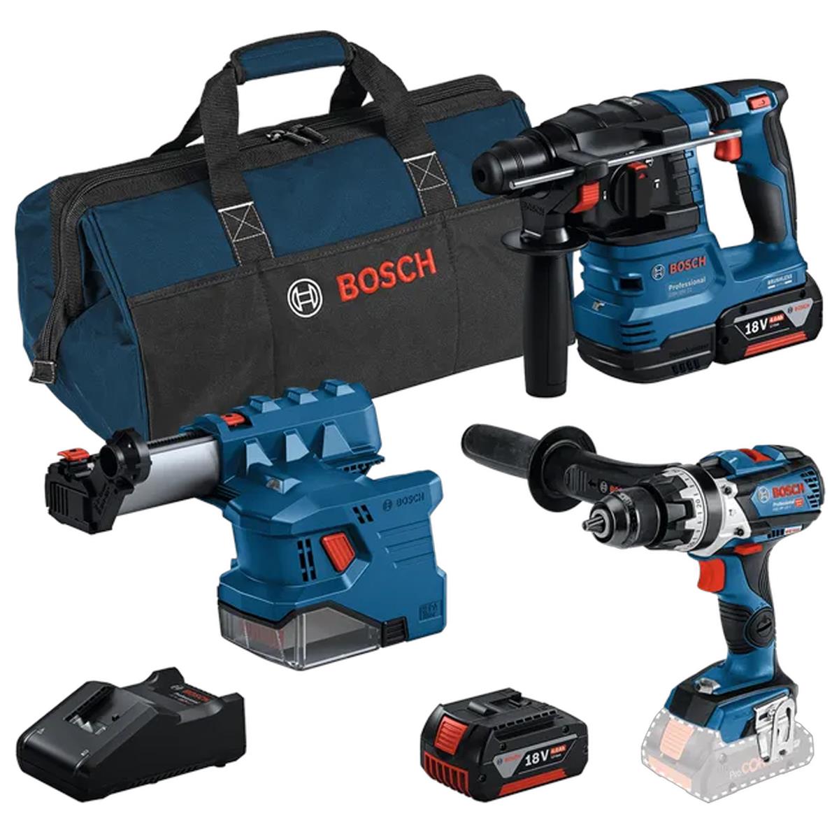 Bosch 0615A5008A 18V Brushless 3 Piece Tool Kit with 2 x 4.0Ah Battery, Charger & Tool Bag - Tool Supplier