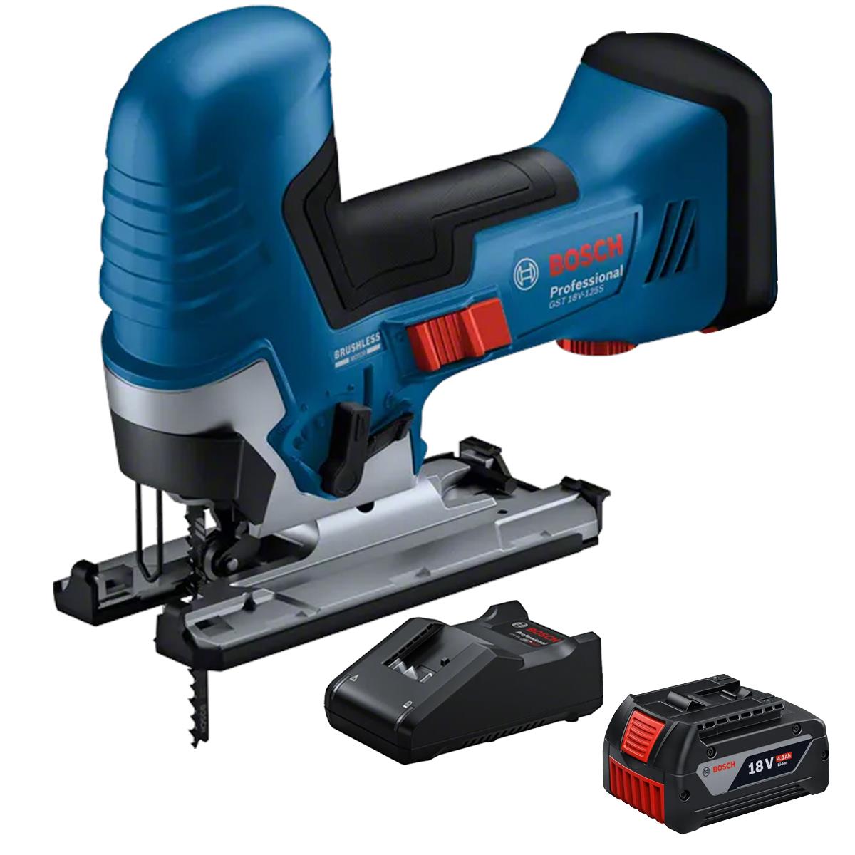 Bosch GST 18V-125 S 18V Brushless Jigsaw with 1 x 4.0Ah Battery & Charger