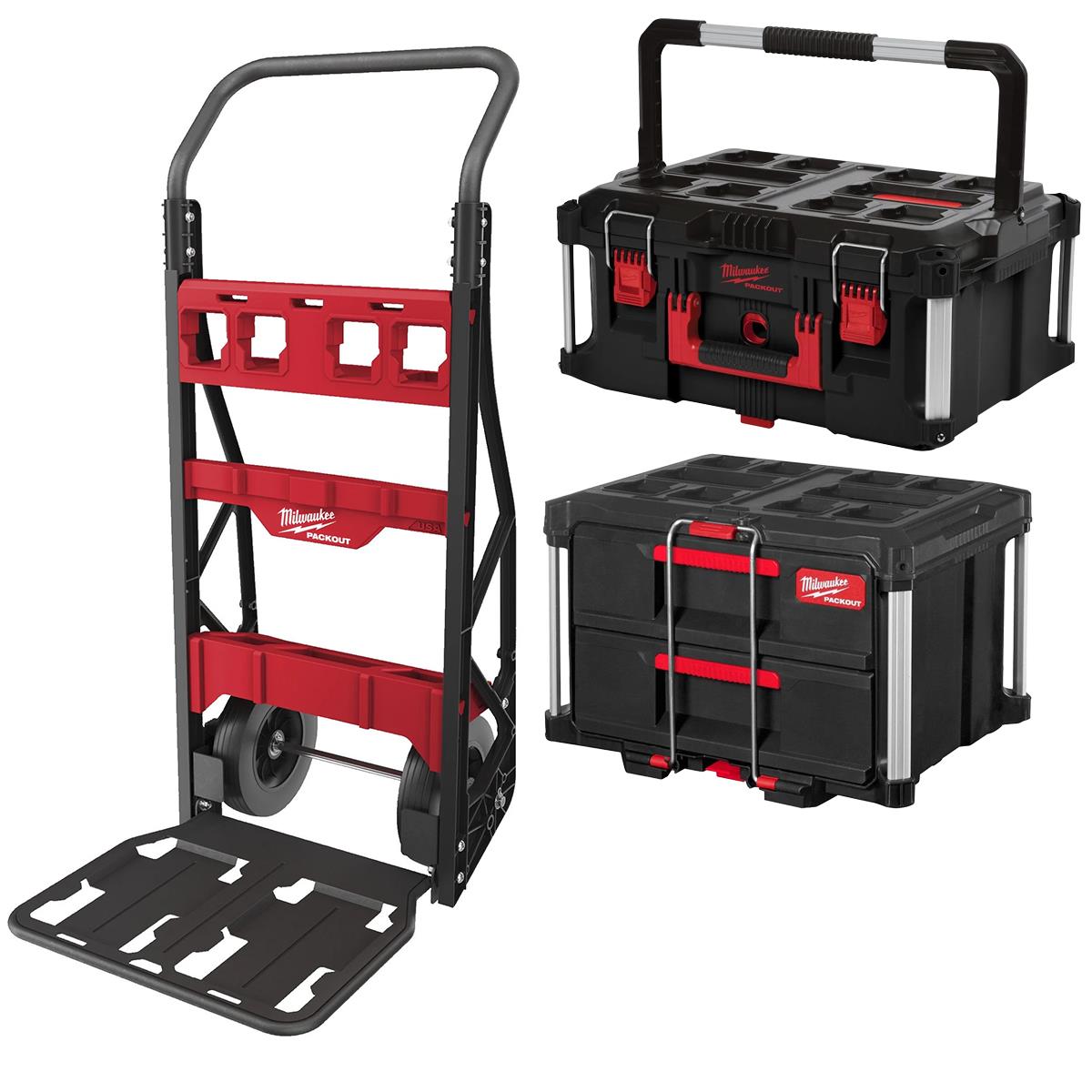 Milwaukee Packout 2 Wheeled Cart with 22" Large Toolbox & 2 Drawer Tool Box