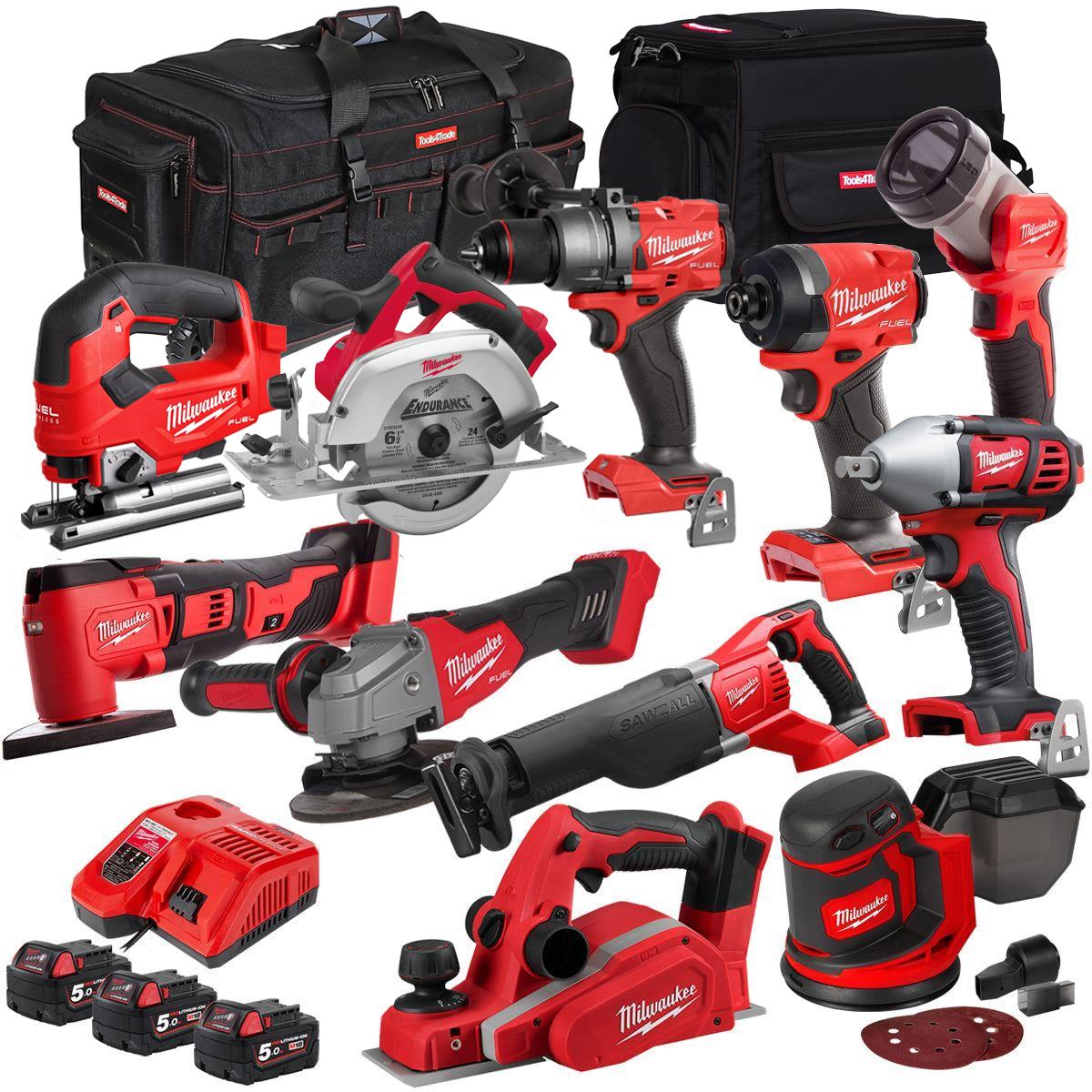Milwaukee 18V 11 Piece Power Tool Kit with 3 x 5.0Ah Batteries T4TKITM-80