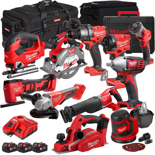 Milwaukee 18V 11 Piece Power Tool Kit with 3 x 5.0Ah Batteries T4TKITM-74