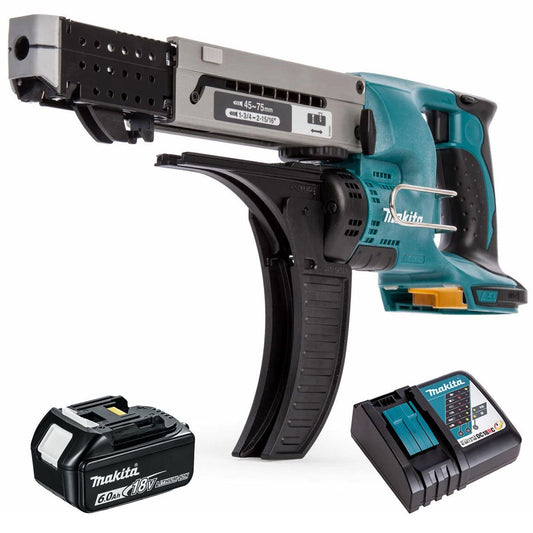 Makita DFR750Z 18V LXT Auto Feed Screwdriver with 1 x 6.0Ah Battery & Charger